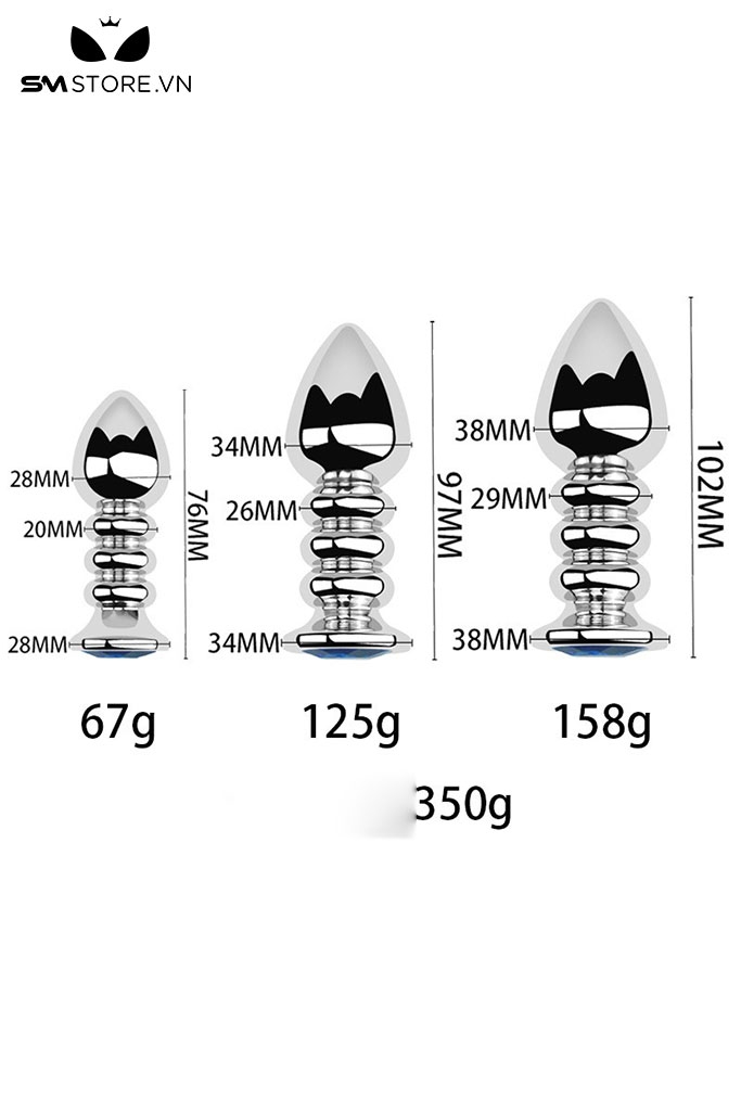 SMT4253 - Butt plug inox không gỉ thiết kế xoắn ốc đính kim cương