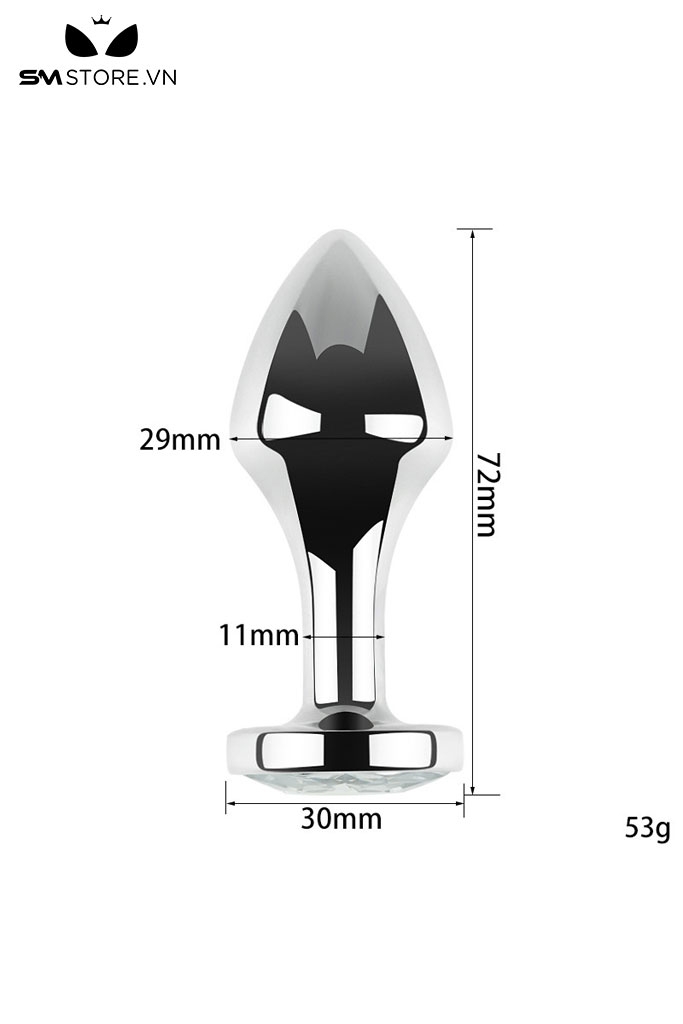SMT4259 - Đồ chơi hậu môn inox cao cấp thiết kế bo tròn ở đỉnh gắn đá
