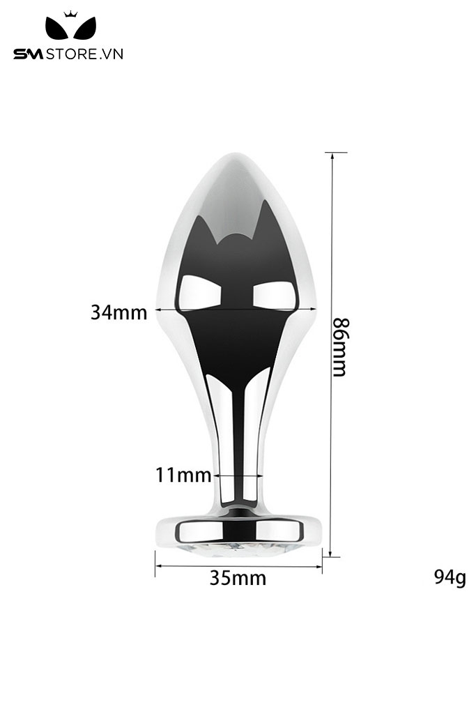SMT4259 - Đồ chơi hậu môn inox cao cấp thiết kế bo tròn ở đỉnh gắn đá