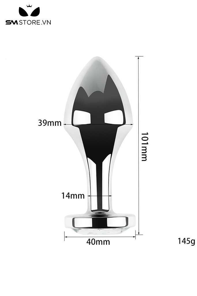 SMT4259 - Đồ chơi hậu môn inox cao cấp thiết kế bo tròn ở đỉnh gắn đá