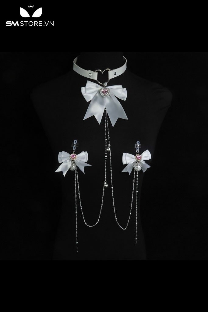 SMT4749 - Kẹp ngực dạng thít có vòng cổ chocker gắn chuông