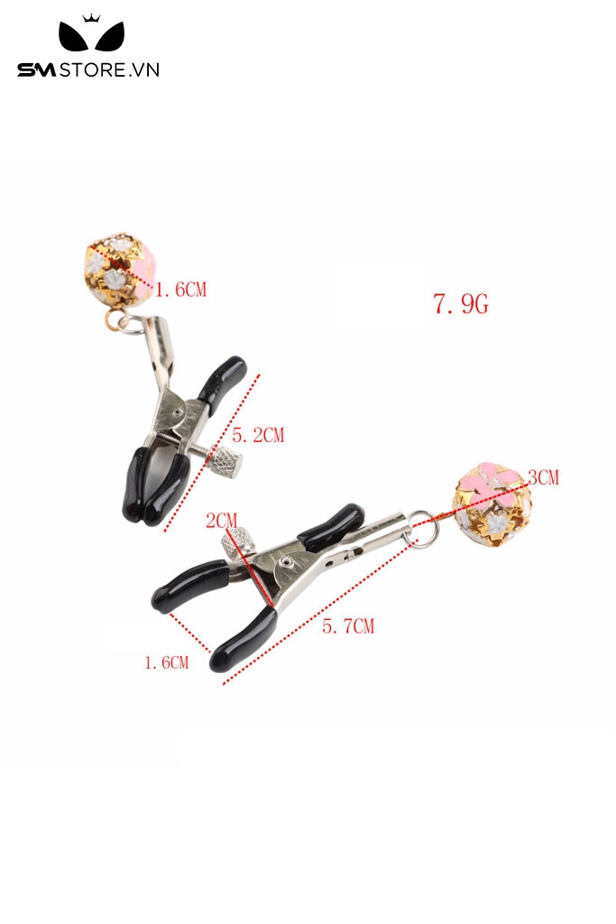 SMT4759 - Kẹp ngực bằng inox hình chuông đính bông hoa dài 5.7cm