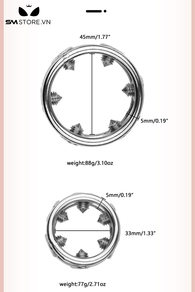 SMT4874 - Vòng đeo dương vật inox không gỉ với vít vặn hướng vào trong