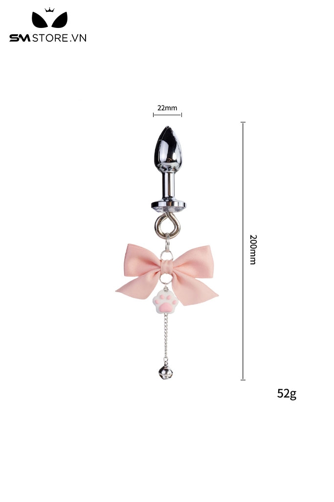 SMT4958 - Butt plug inox gắn nơ và mix chân mèo dài 18 và 20cm