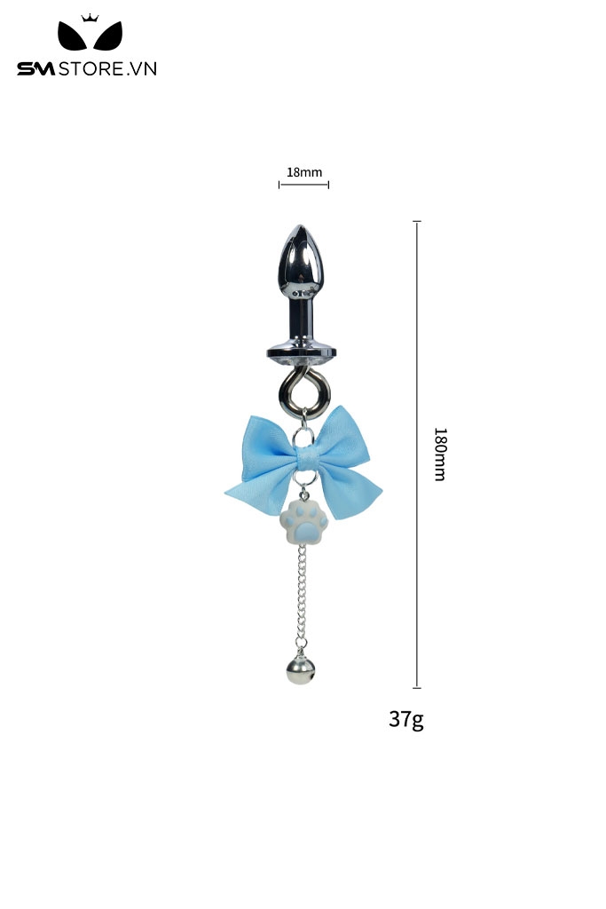 SMT4958 - Butt plug inox gắn nơ và mix chân mèo dài 18 và 20cm