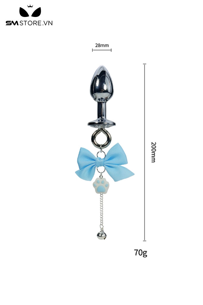 SMT4958 - Butt plug inox gắn nơ và mix chân mèo dài 18 và 20cm