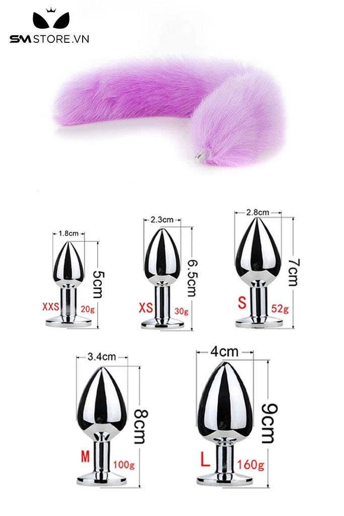 SMT040 - Đuôi cáo 1 màu phích trơn inox 5 size có thể tháo rời