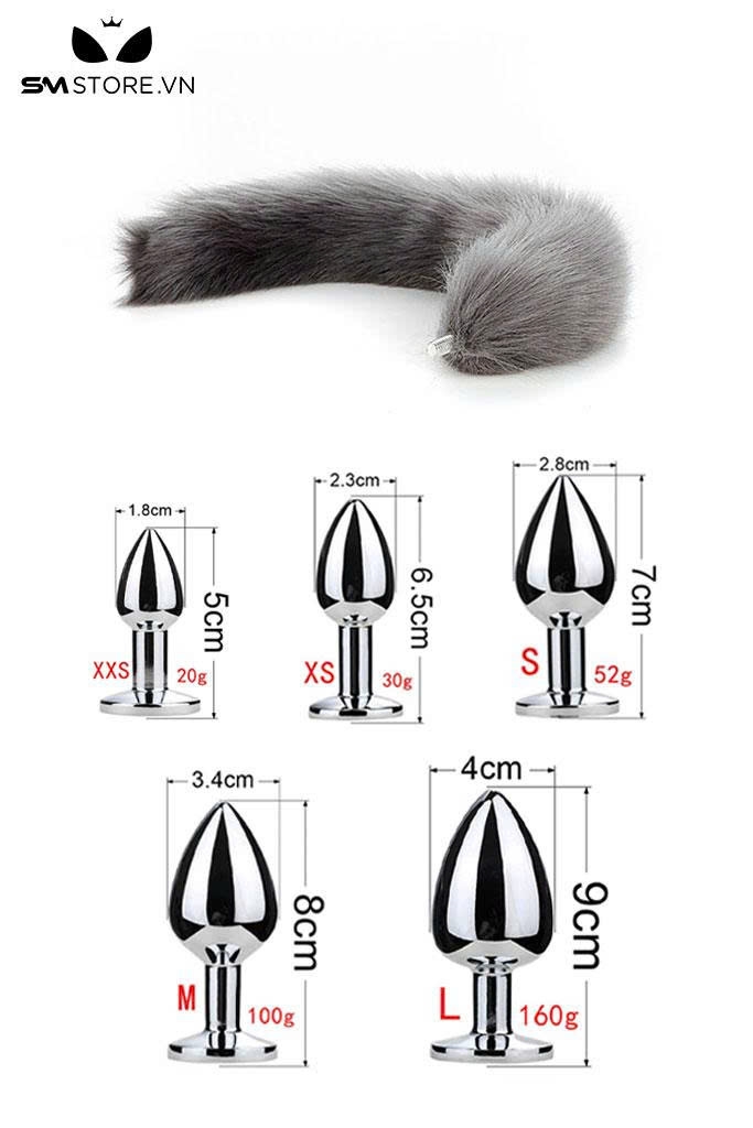 SMT040 - Đuôi cáo 1 màu phích trơn inox 5 size có thể tháo rời