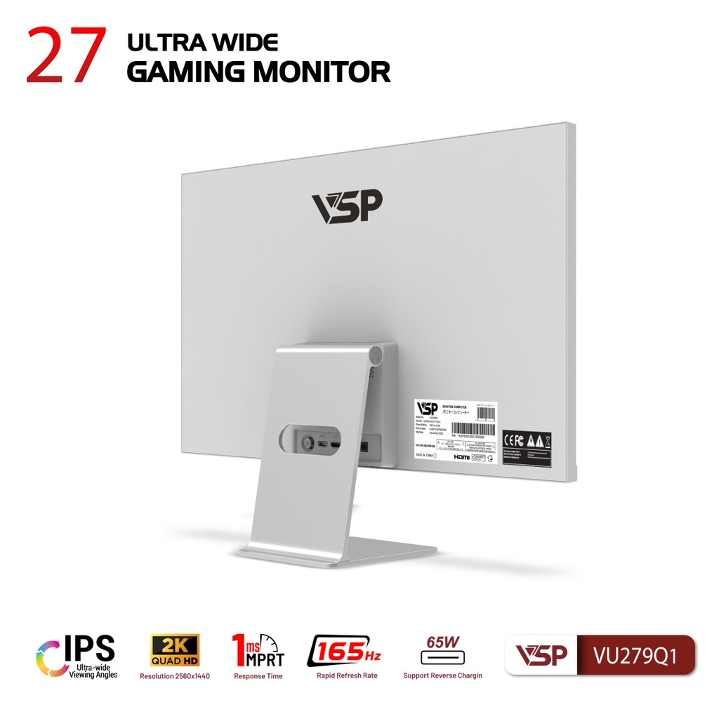 Màn hình VSP UltraWide - 2K - IPS - VU279Q1 - 165Hz - 1ms - FreeSync - Trắng