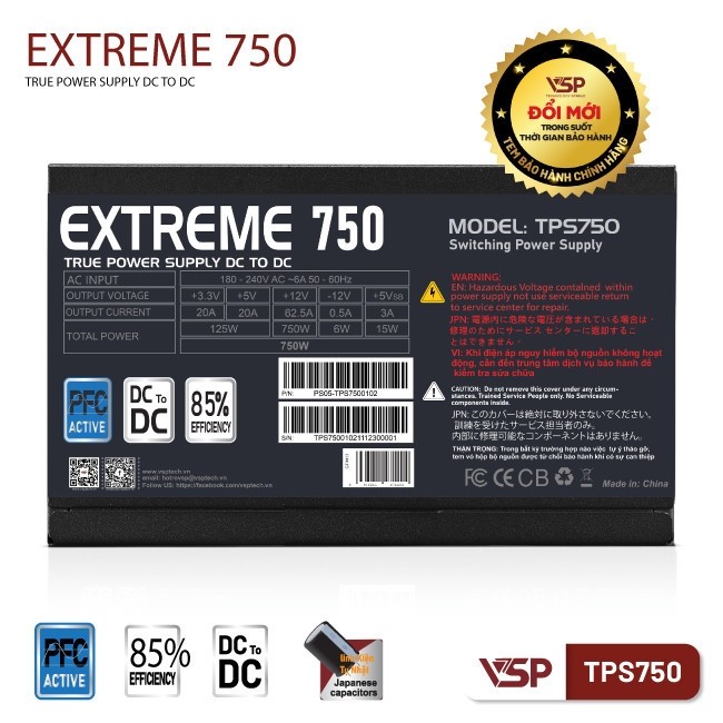 Nguồn Máy Tính VSP Extreme TPS750 - 750W - DC to DC - Công Suất Thực - Chuẩn ATX