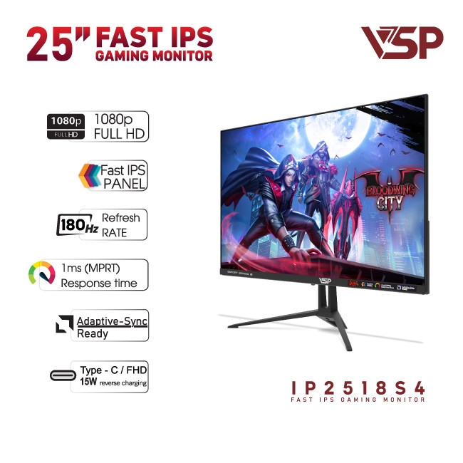 Màn hình VSP Gaming IP2518S4 (25Inch / Fast IPS / FHD / 180Hz / 1ms / FreeSync / Adaptive-Sync)