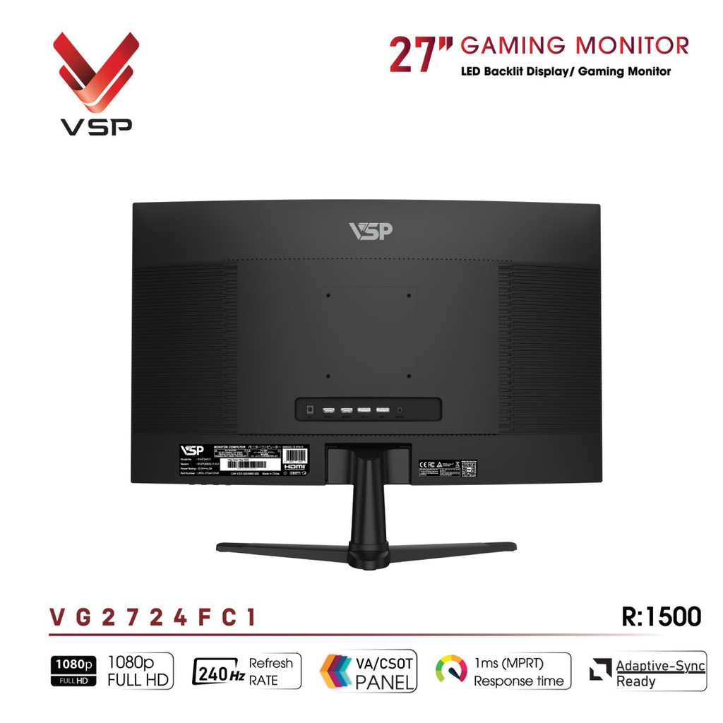 Màn hình cong Gaming VSP VG2724FC1 (27inch / FHD / VA / 240Hz / 1ms / R1500 / FreeSYNC)