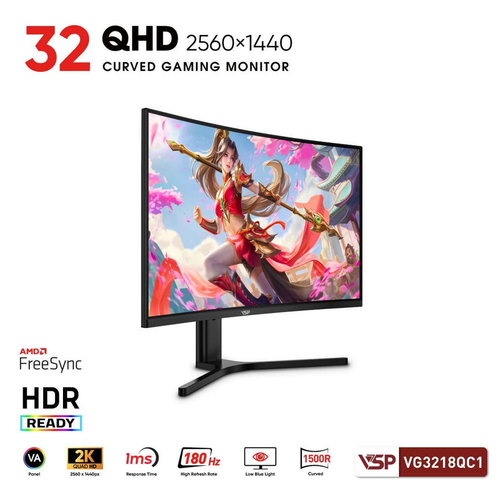 Màn hình cong Gaming VSP VG3218QC1 (32inch / 2K / VA ELED / 180Hz / 1ms / R1500)