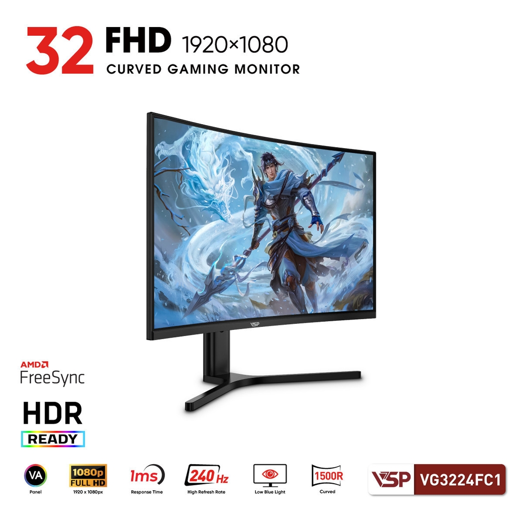 Màn hình cong Gaming VSP VG3224FC1 (32inch / FHD / VA / 240Hz / 1ms / R1500 / Adaptive-Sync)