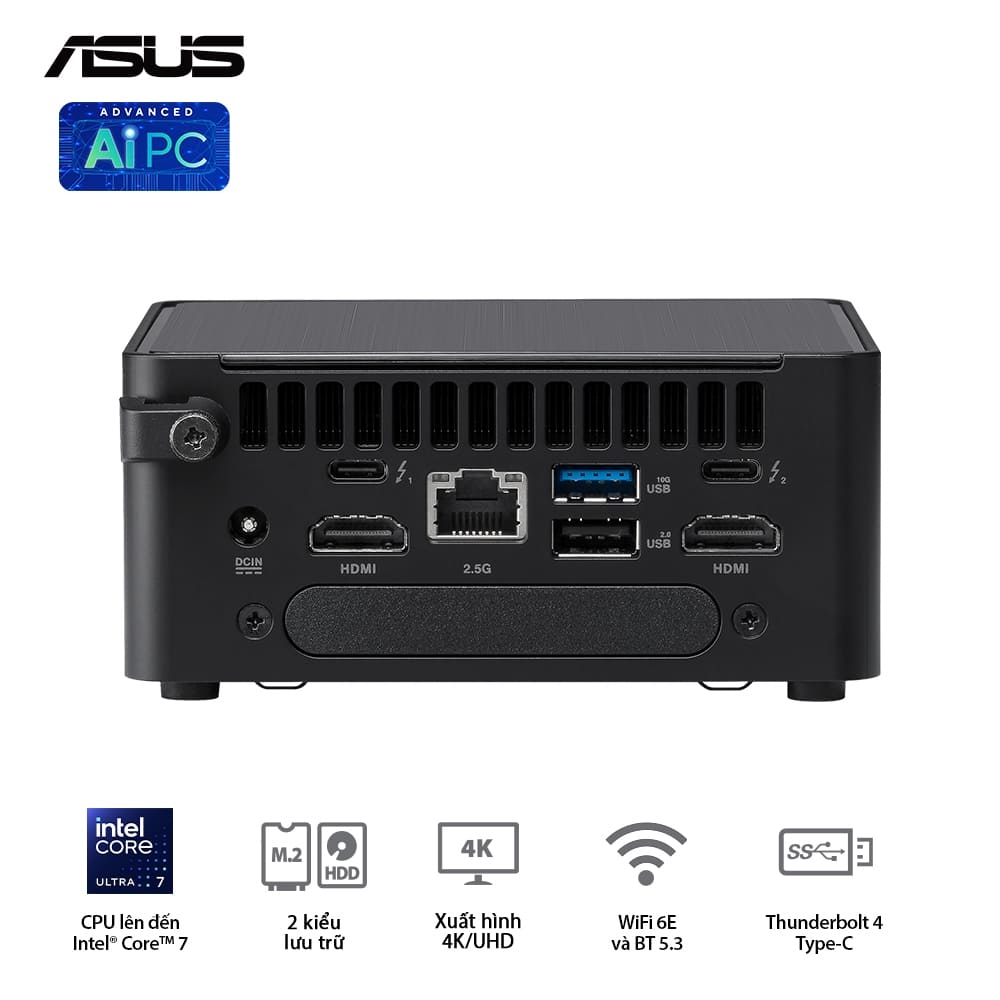 Mini PC Asus NUC 14 Pro Tall NUC14RVHI3 (Core 3 100U/ NoOS/ 3Y/ Kèm cáp nguồn)