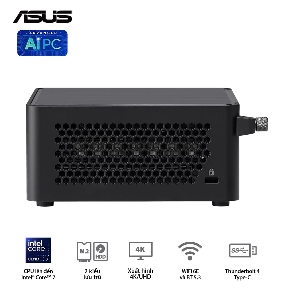 Mini PC Asus NUC 14 Pro Tall NUC14RVHI3 (Core 3 100U/ NoOS/ 3Y/ Kèm cáp nguồn)