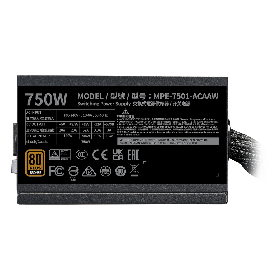 Nguồn máy tính Cooler Master MWE BRONZE V3 230V 750W A/EU Cable (80 Plus Bronze/ ATX/ Đen)
