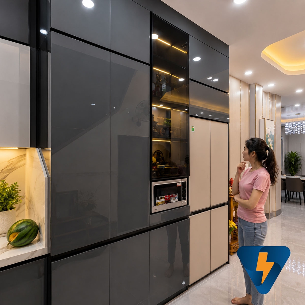 Tủ bếp nhựa chống nước, chống mối mọt, thi công trọn gói ECO-HP013