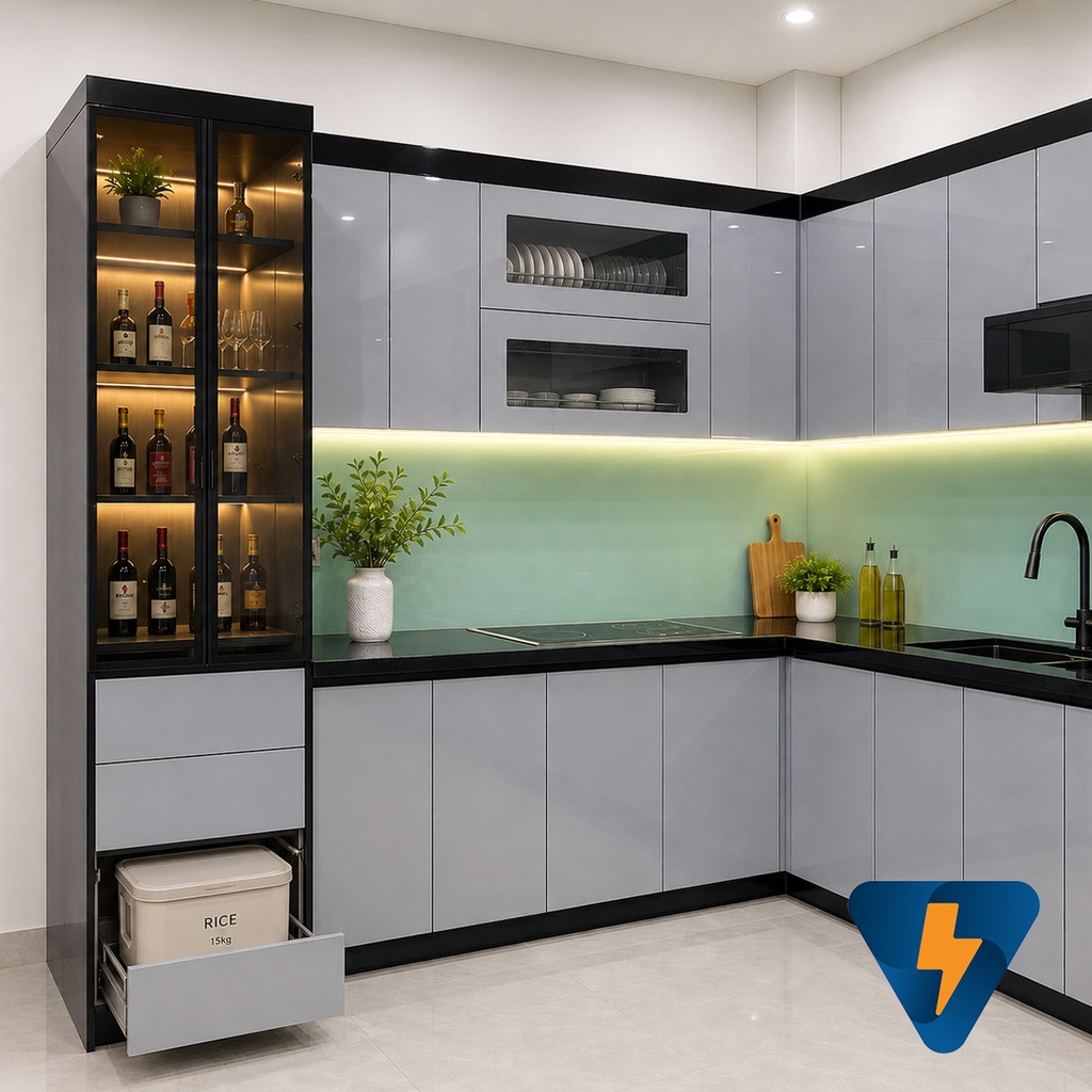 Tủ bếp nhựa chống nước, chống mối mọt, cánh kính sơn ECO-HP015