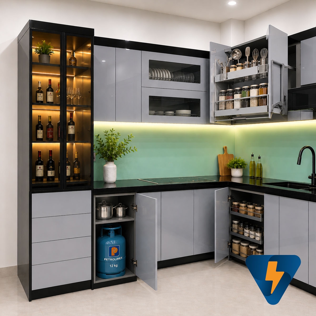 Tủ bếp nhựa chống nước, chống mối mọt, cánh kính sơn ECO-HP015