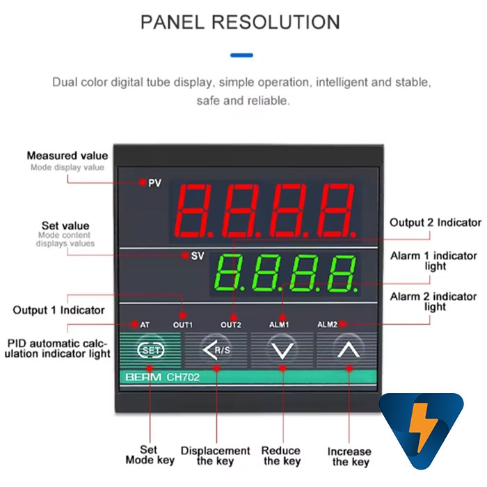 Đồng hồ điều khiển nhiệt độ PID BERM CH702 ra Relay SSR 72X72mm sử dụng cảm biến K PT100