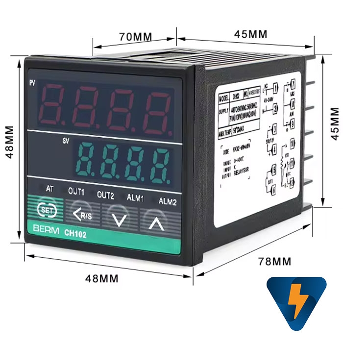 Đồng hồ điều khiển nhiệt độ PID BERM CH102 ra Relay SSR 48X48mm sử dụng cảm biến K PT100