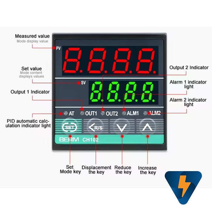 Đồng hồ điều khiển nhiệt độ PID BERM CH102 ra Relay SSR 48X48mm sử dụng cảm biến K PT100