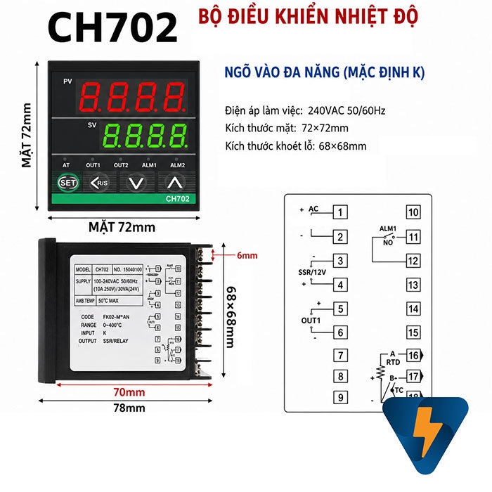 Bộ điều khiển nhiệt độ CH702 , Đồng hồ đo nhiệt độ CH702
