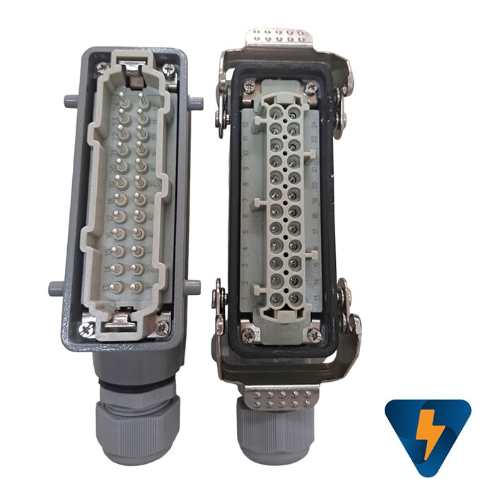 Đầu nối tải nặng cho cáp đồng trục Heavy Duty Connector 24 Pin 16A gắn nổi hướng ngang