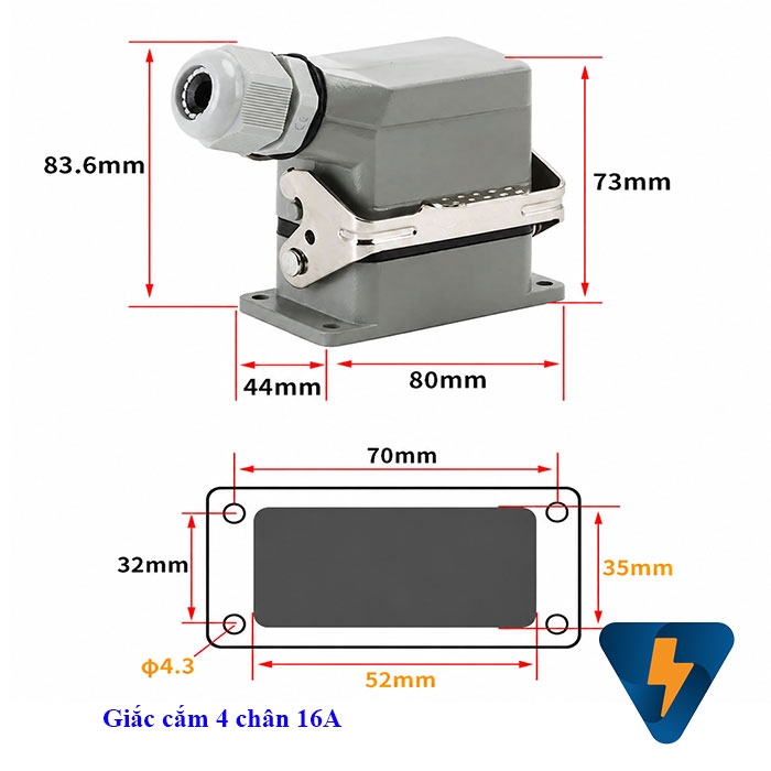 Giắc cắm 4 chân 16A DNT HDC-HE-004-1