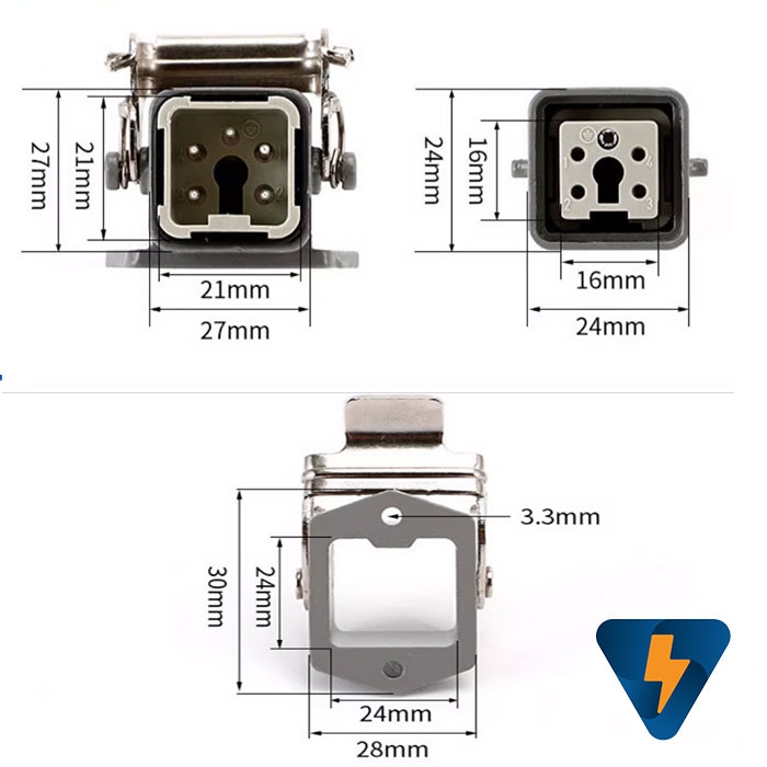 Giắc cắm (jack cắm) 5 chân 10A vuông kiểu góc vuông