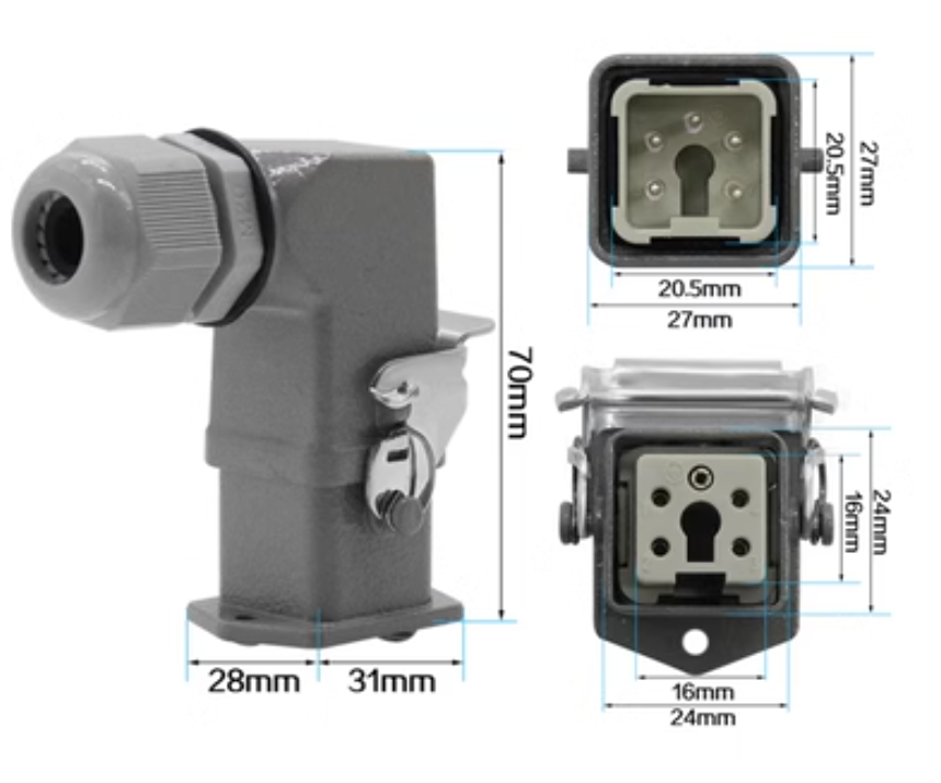 Đầu nối 5 chân, đầu nối 5 pin 4P + 1Pe kiểu góc vuông