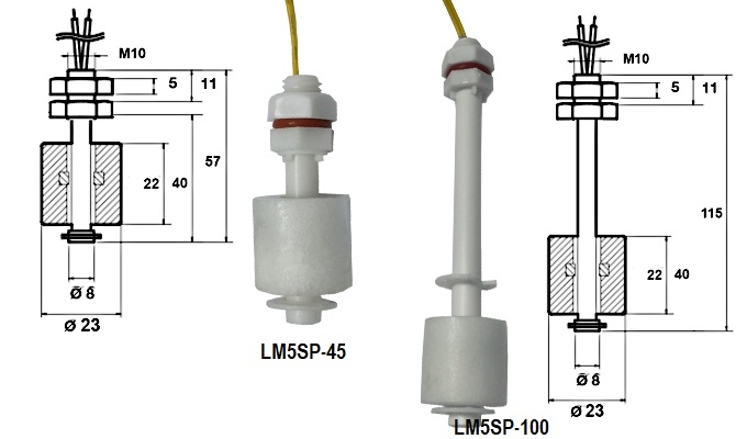 Phao báo mức nước nhựa phao đo mức nước bằng nhựa điện từ 45mm