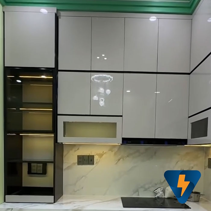 Bộ tủ bếp trên và tủ bếp dưới nhựa cao cấp Chinhuei plus cánh đặc phủ Acrylic ECO-HP002