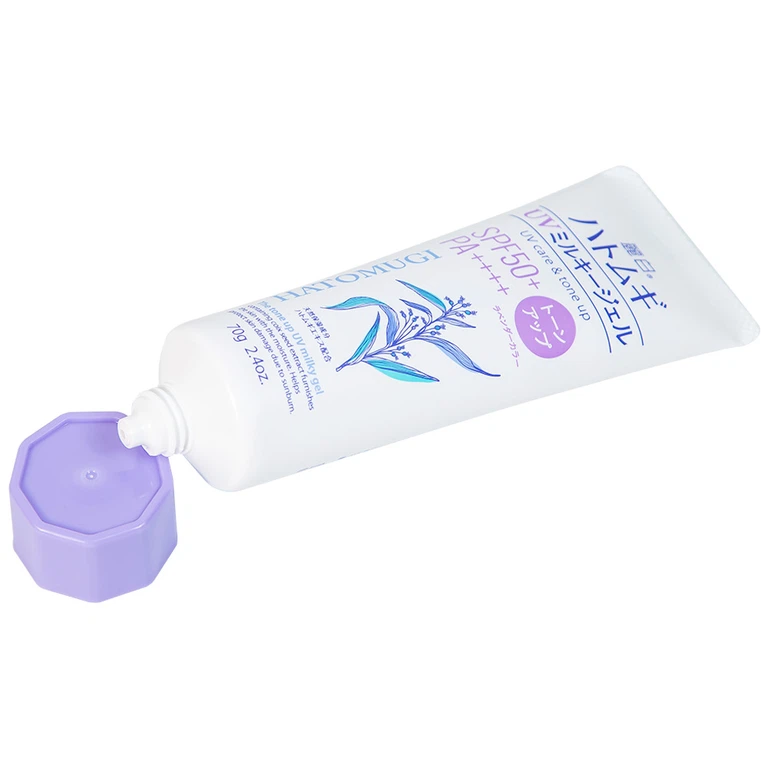 Kem chống nắng REIHAKU HATOMUGI Tone Up UV Milky Gel SPF50 PA++++ Lavender Color Tube 70g - 4513574035997