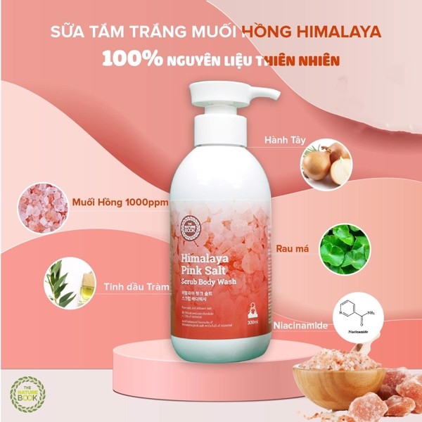 Sữa tắm làm sạch,dưỡng ẩm,dưỡng trắng da,làm cho da mềm mịn(THE NATURE BOOK HIMALAYA PINK SALT SCRUB BODY WASH), Dung tích 300ml.