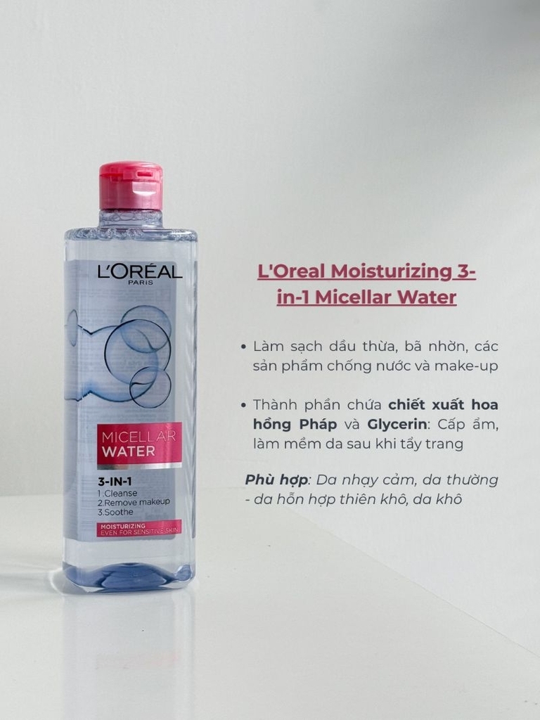 Nước Tẩy Trang L'oreal Moisturizing Micellar Water 400ml #Hồng