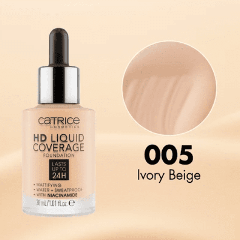 Kem nền Catrice HD Liquid Coverage Foundation 005 Ivory Beige dạng lỏng 30ml
