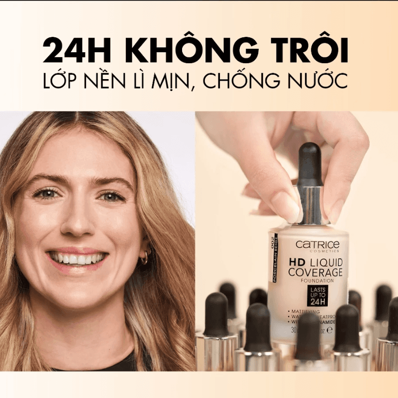 Kem nền Catrice HD Liquid Coverage Foundation 008 Fair Beige, dạng lỏng 30ml