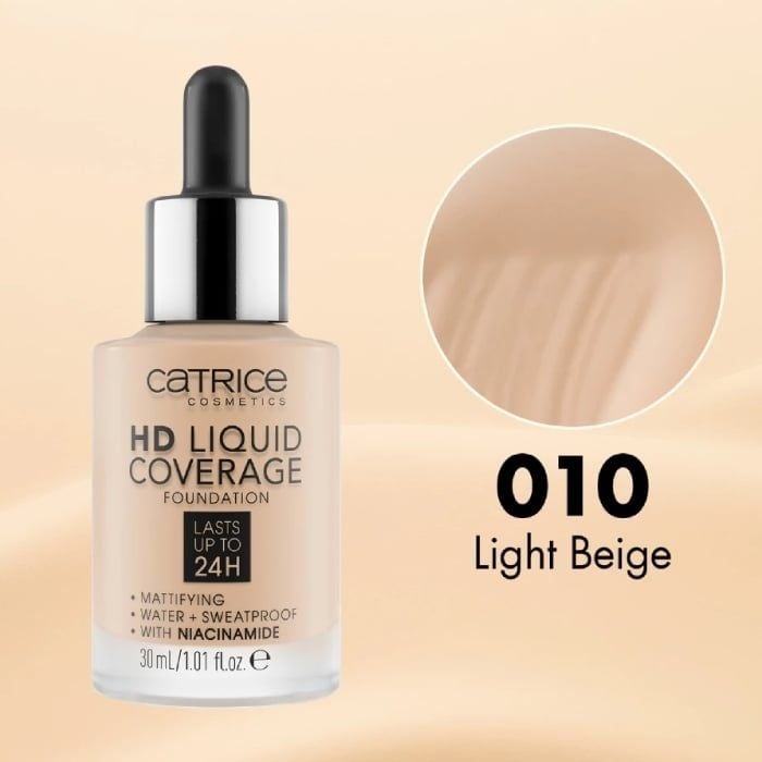 Kem nền Catrice HD Liquid Coverage Foundation 010 Light Beige