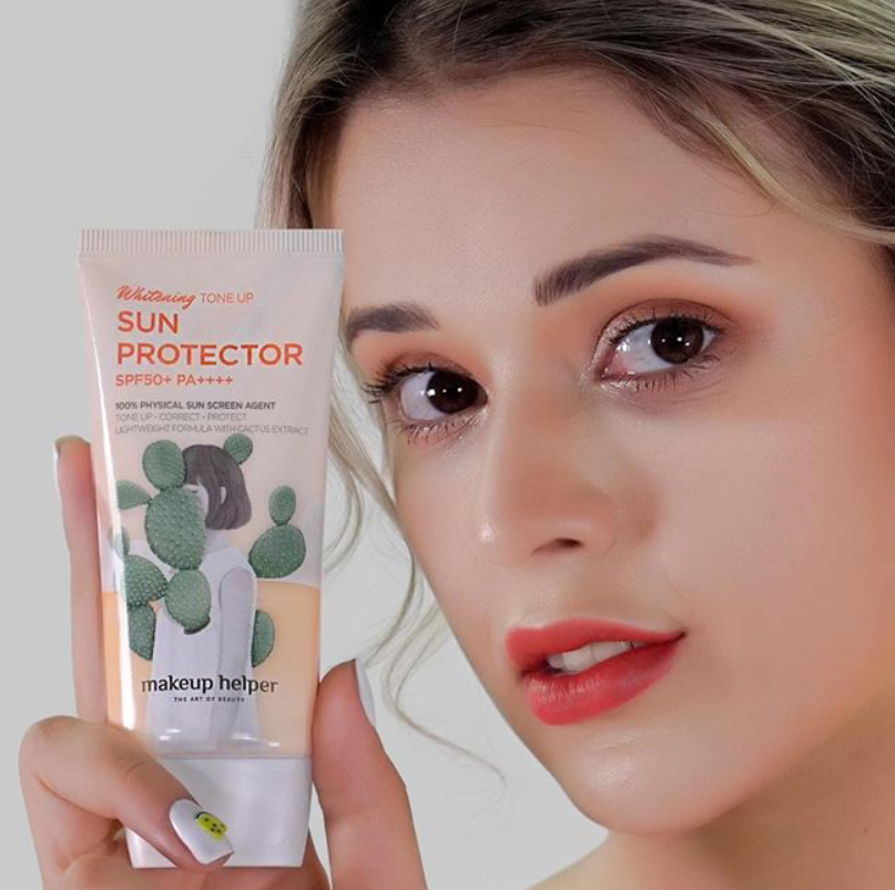 Kem chống nắng makeup helper whitening tone-up sun protector SPF50+/PA++++ Thương hiệu: Makeup Helper 50ml/tuýp