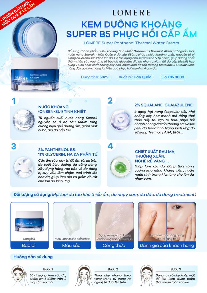 Kem dưỡng da LOMERE SUPER PANTHENOL THERMAL WATER CREAM 50ml