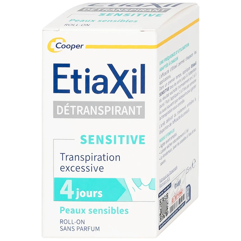 Lăn khử mùi và chống mùi cơ thể 15ml.Hiệu ETIAXIL (DETRANSPIRANT Traitement transpiration excessive Aisselles Peaux sensibles)