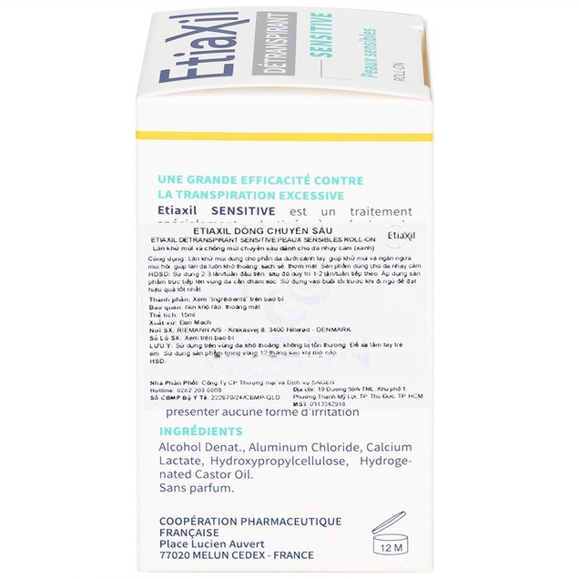 Lăn khử mùi và chống mùi cơ thể 15ml.Hiệu ETIAXIL (DETRANSPIRANT Traitement transpiration excessive Aisselles Peaux sensibles)