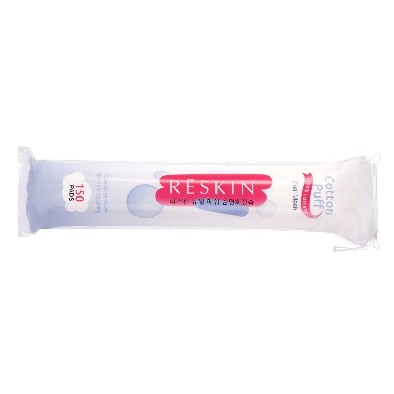 Bông tẩy trang loại vuông hiệu RESKIN, Premium, kích thước 5*5cm, đóng gói bán lẻ 140 hộp/thùng, 150 miếng/hộp, mới 100%