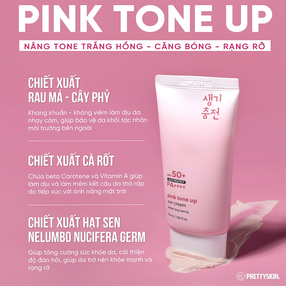 KEM CHỐNG NẮNG NÂNG TONE TRẮNG HỒNG (PRETTYSKIN PINK TONE UP SUN CREAM) dung tích: 50ml, dạng tuýp, hiệu PRETTYSKIN