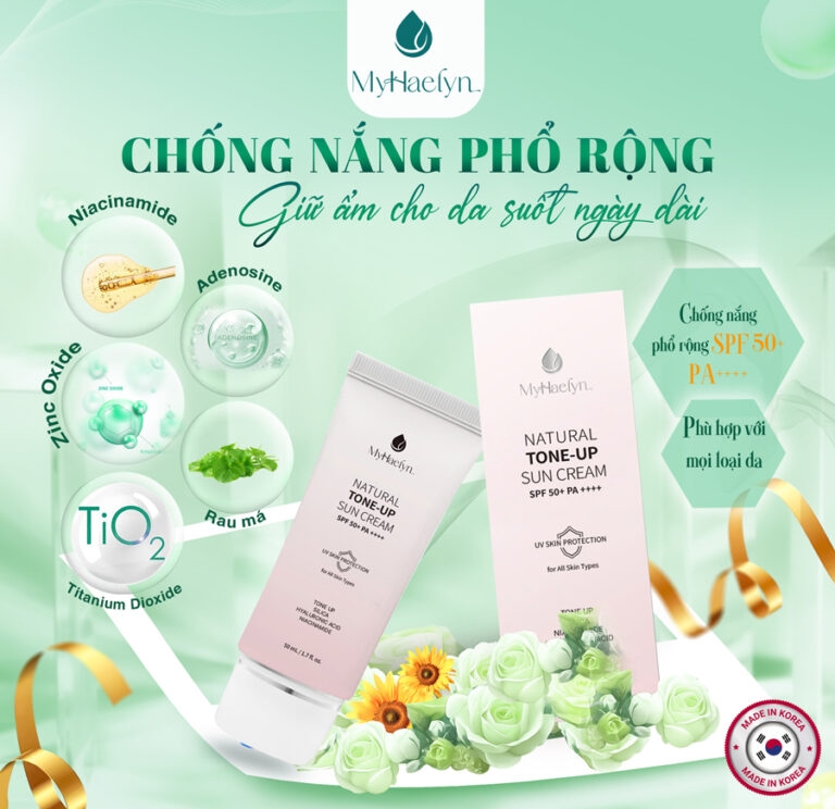 KEM CHỐNG NẮNG VẬT LÍ TONE-UP SPF50+ 50ML (MYHAELYN NATURAL TONE-UP SUN CREAM SPF50+ PA++++ - 8809236798628)