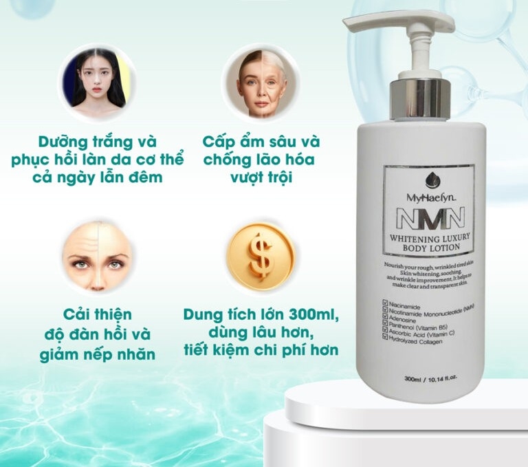 KEM DƯỠNG BODY CAO CẤP NMN 300ML (MYHAELYN NMN WHITENING LUXURY BODY LOTION-8809675774481)