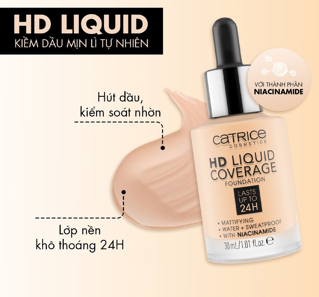 Kem nền Catrice HD Liquid Coverage Foundation 010 Light Beige