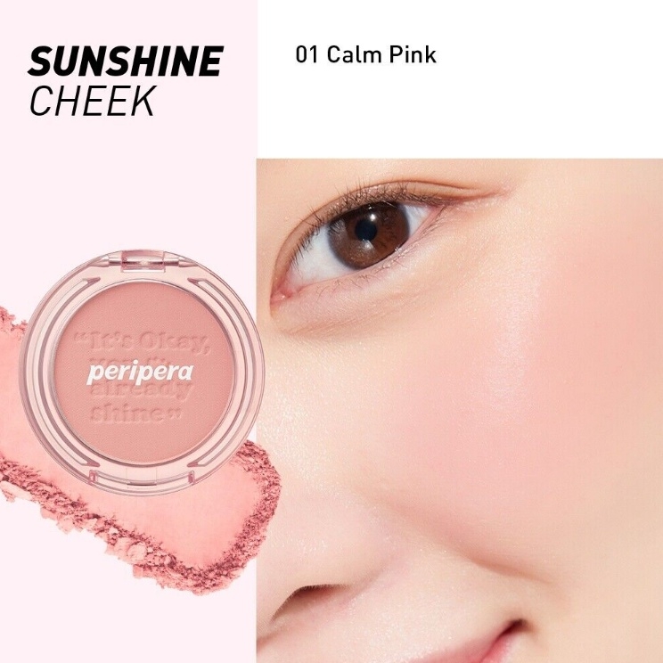 Phấn trang điểm dành cho vùng da má PERIPERA PURE BLUSHED SUNSHINE CHEEK, 01 CALM PINK